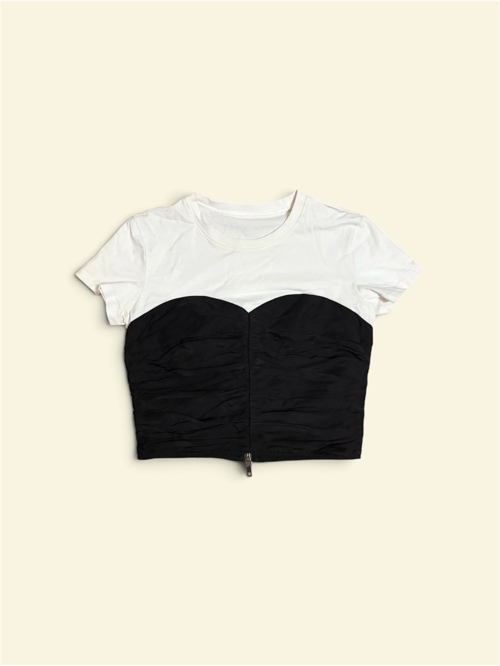 Cropped Two-Tone Bustier Tee - Black and White